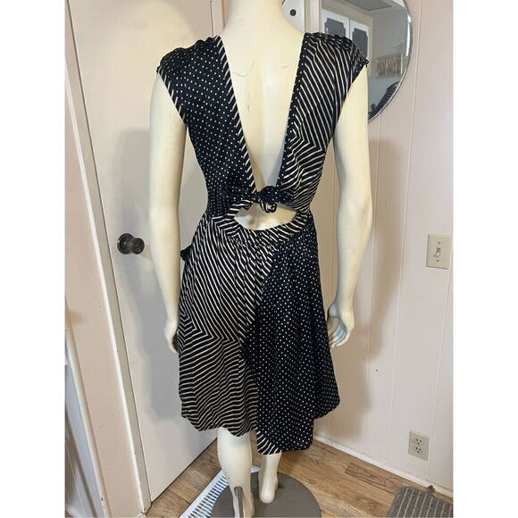 Opening Ceremony 100% Silk Black & White Tie Back Mixed Pattern Dress M - Picture 3 of 6